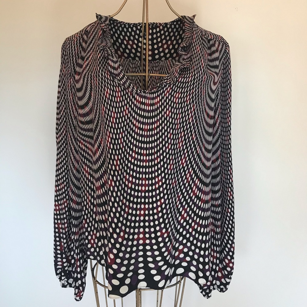 T Tahari silk ruffle dot blouse